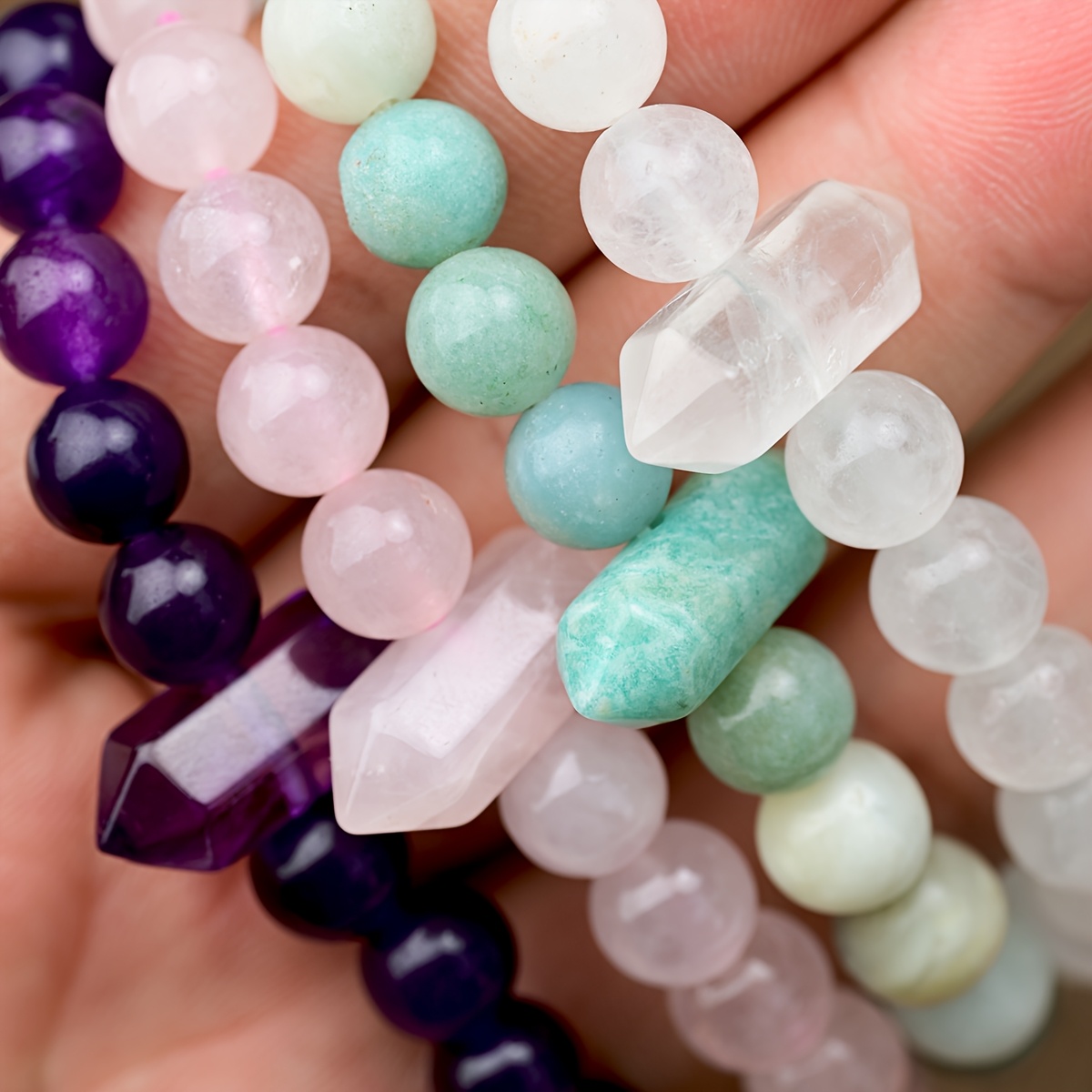 Natural Stone Hexagonal Amethyst Rose Quartz Bracelet